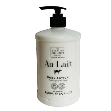 Scottish Fine Soaps Au Lait Locion Corporal, vertido suave de la botella para hidratar todo el cuerpo.