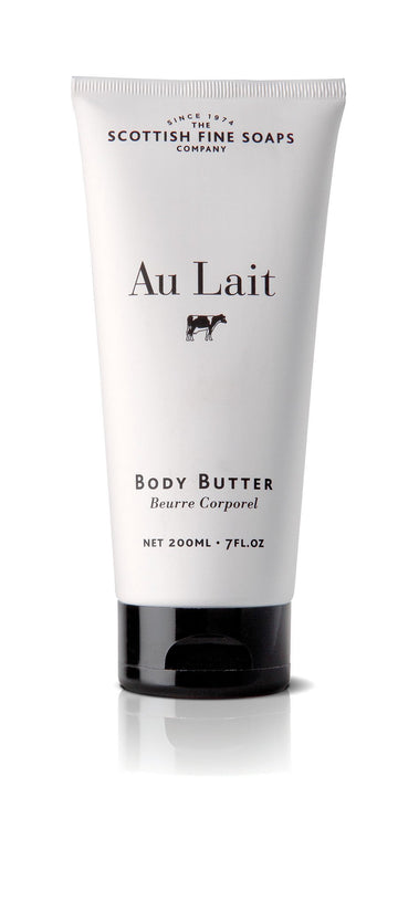 Scottish Fine Soaps Au Lait, tubo de crema corporal de 198 g, hidratación suave.
