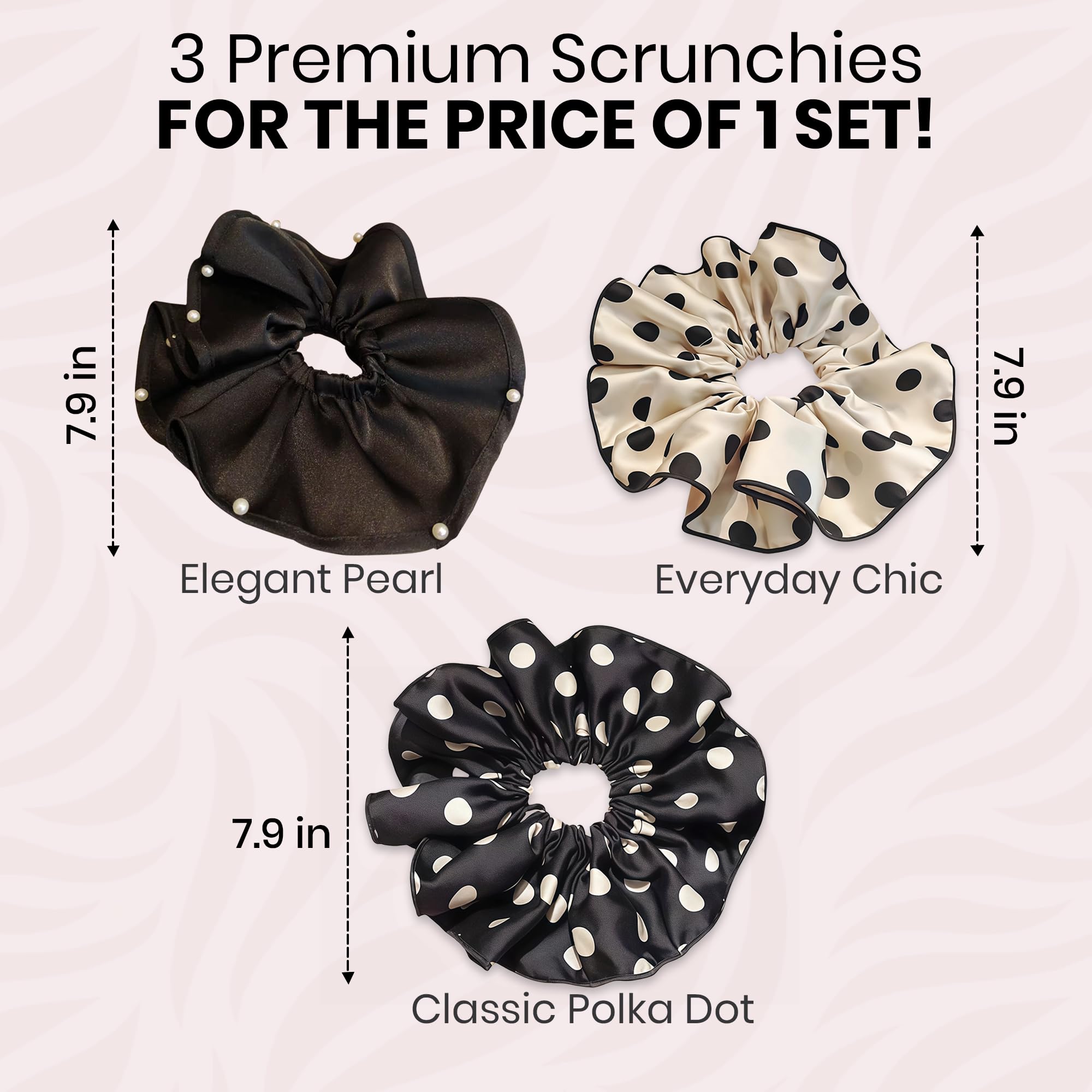 Scrunchies satinados grandes, diseño vintage para looks retro.