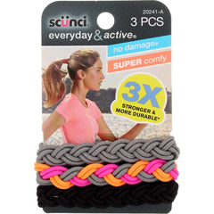 Elásticos deportivos Scunci de 3 hebras, sujeción estable para entrenamientos.