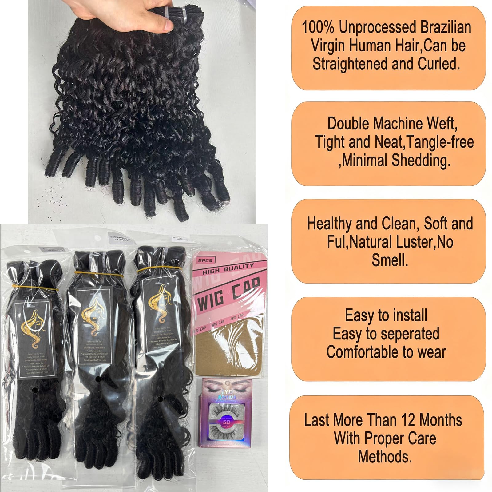 Sdferlin paquetes cabello birmano rizado, textura brillante y acabado uniforme para peinados naturales.