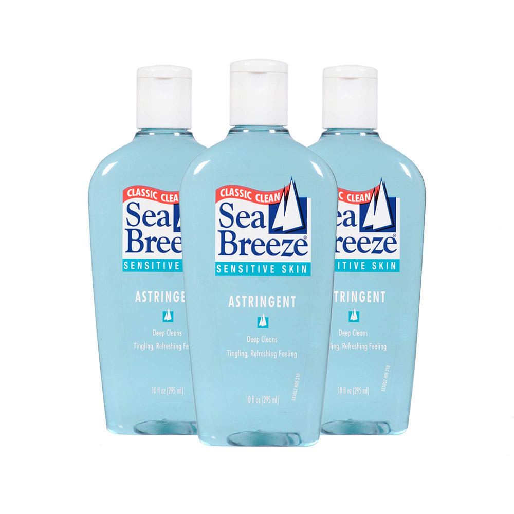 Seabreeze tonico facial botella en primer plano, limpieza profunda para piel sensible