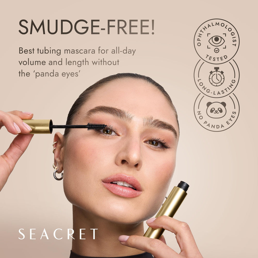 SEACRET Minerals Tubing Mascara resalta alargamiento y volumen desde la primera pasada.
