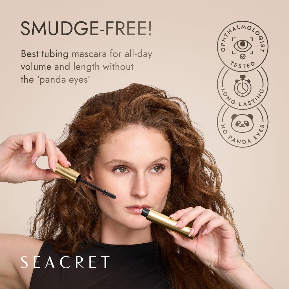 SEACRET Minerals Tubing Mascara con cepillo cono para aplicación precisa y uniforme.