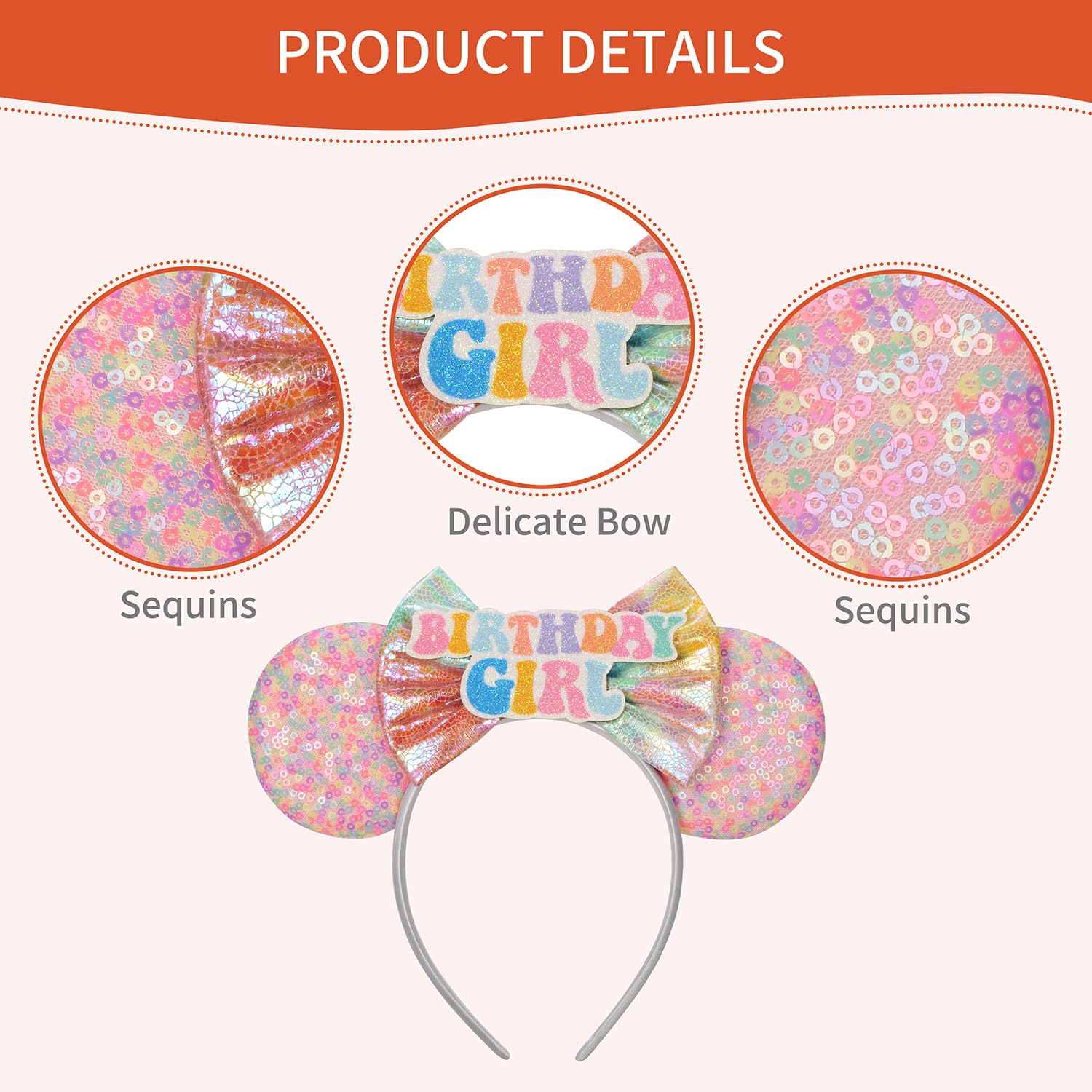 Diadema Minnie lentejuelas de doble cara, efecto brillante para cualquier look