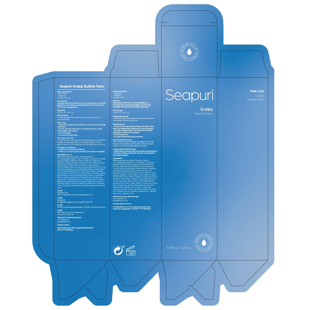 Seapuri Bubble Tonic soin capillaire coréen innovant pour l'équilibre du cuir chevelu.