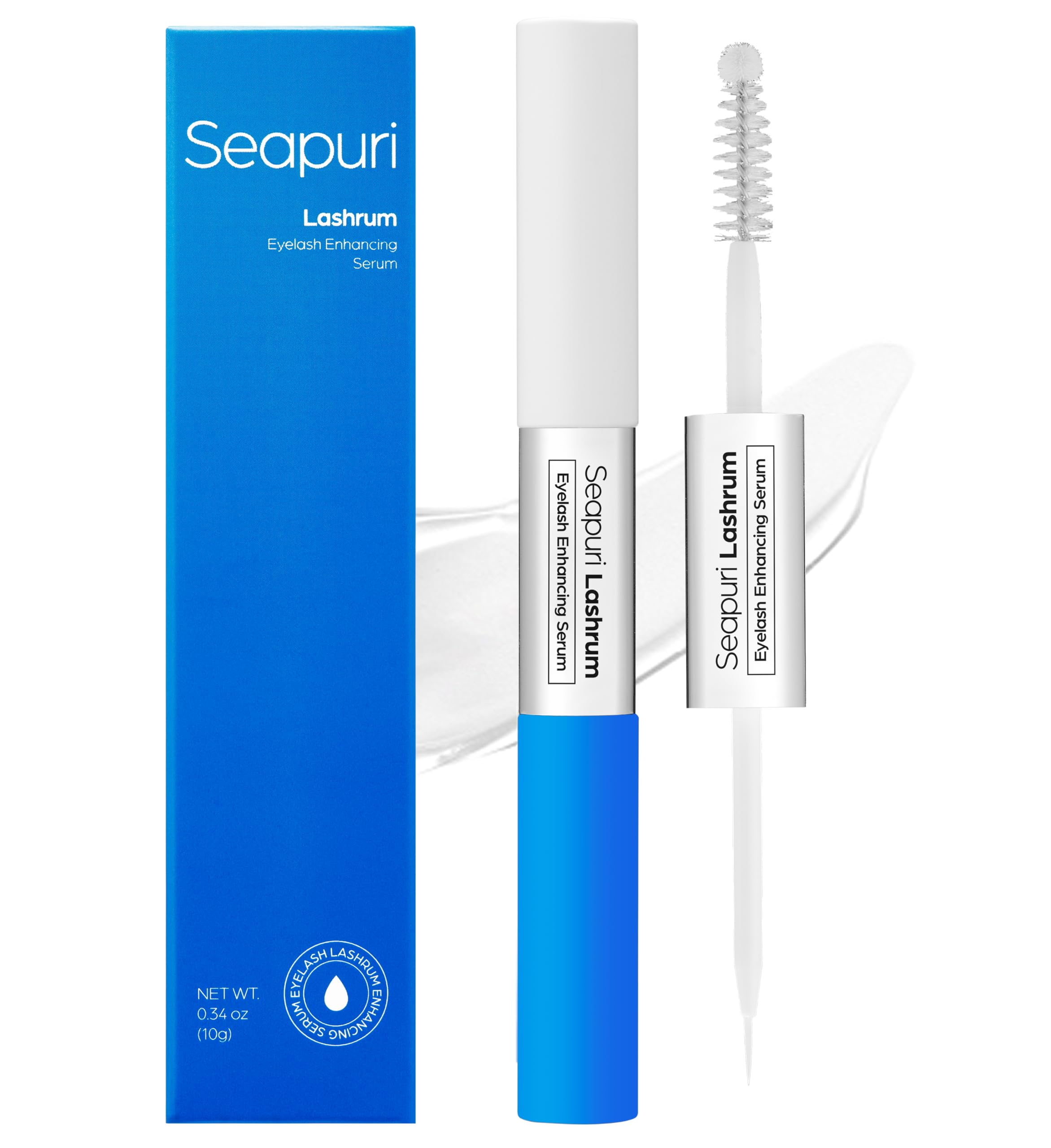 Seapuri Lashrum serum en botella para cuidado diario de pestañas