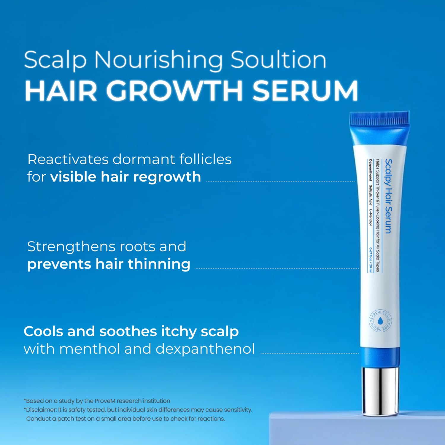 Seapuri Scalpy serum dispense shot showing fast-absorbing, cooling scalp treatment.