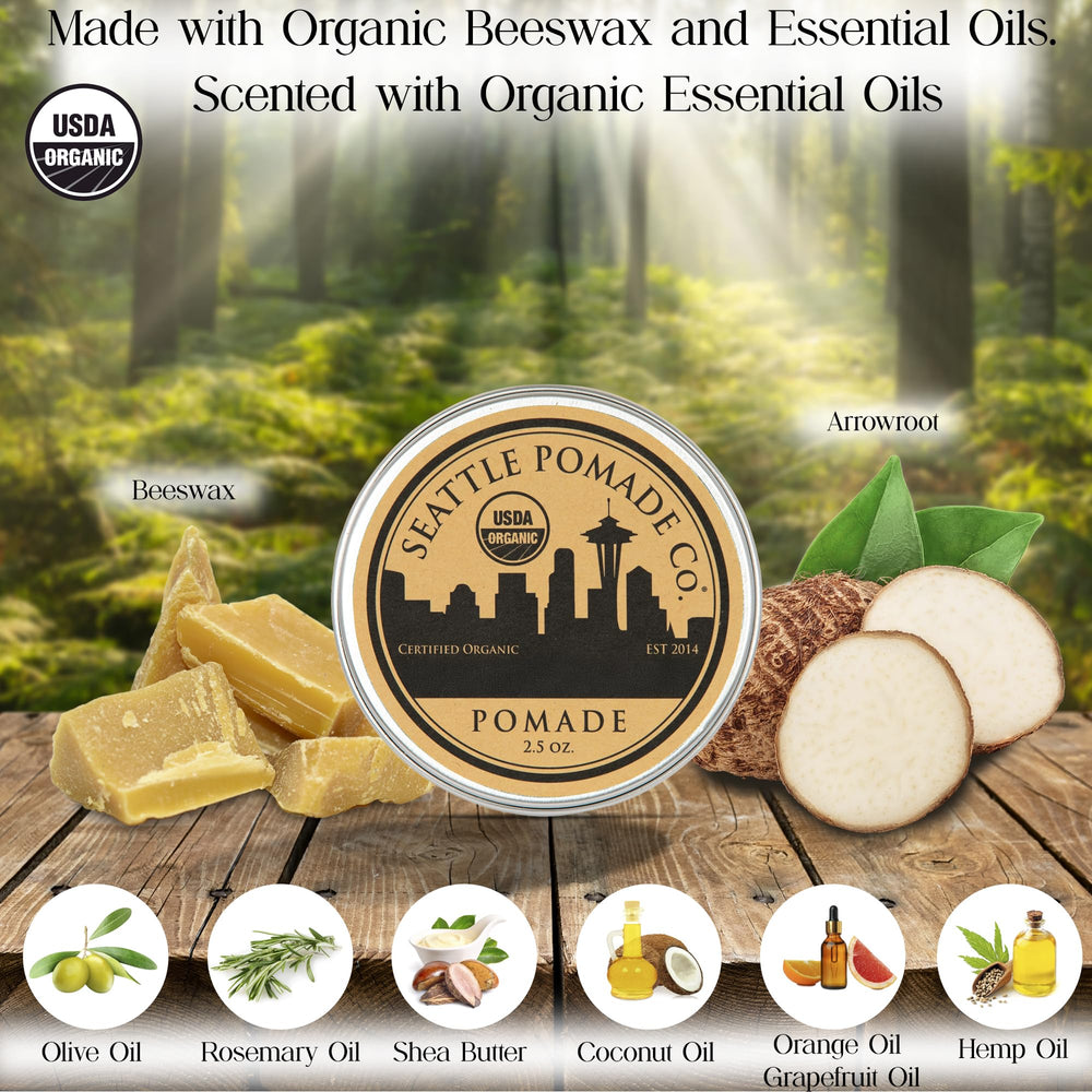 Seattle Pomade Co. consistencia natural para estilo flexible sin residuos.