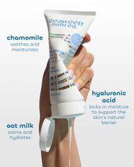 Ingredients like oat milk and chamomile nourish sensitive skin.
