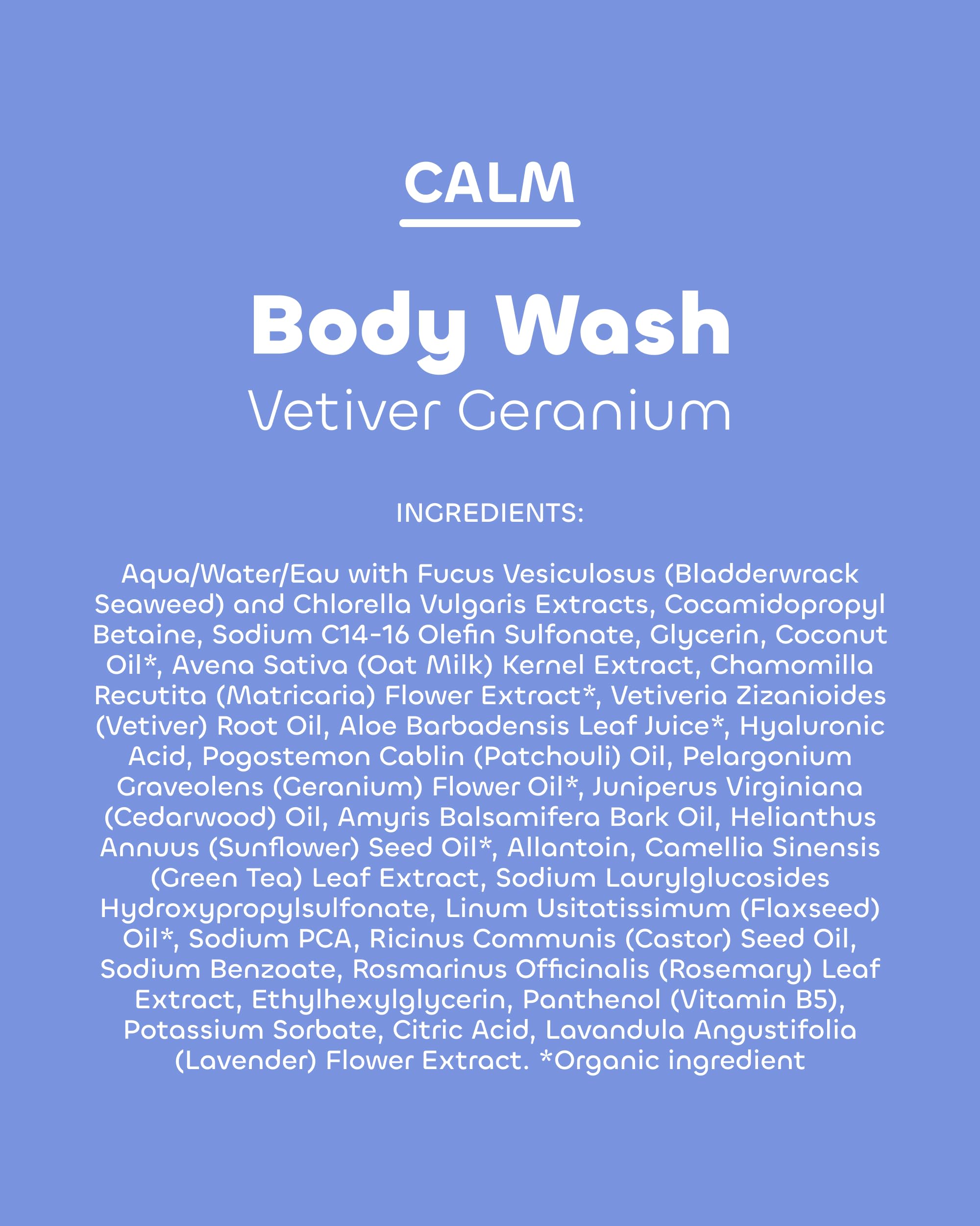 Vetiver Geranium scent of The Seaweed Bath Co. Calm Body Wash for relaxation