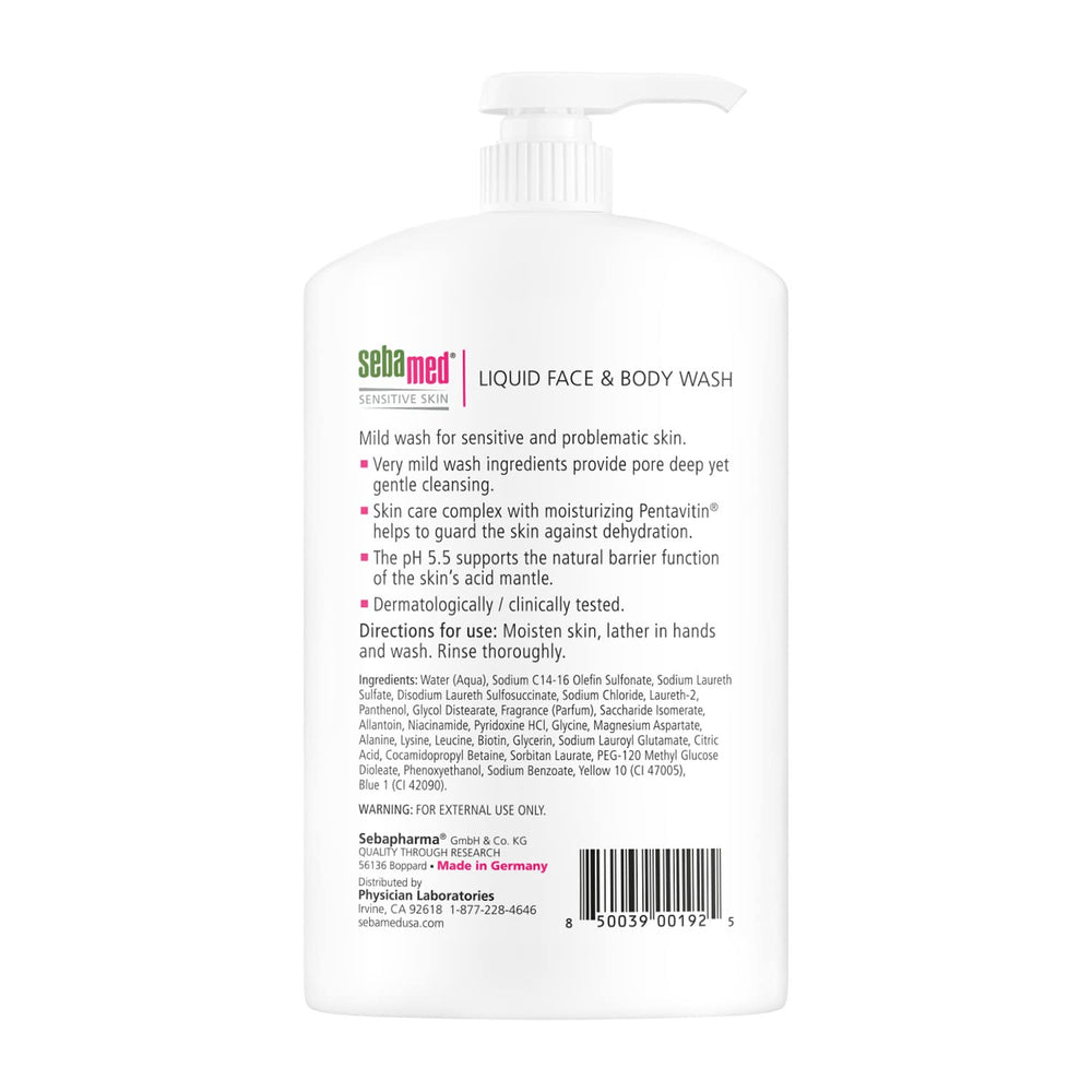 SEBAMED etiqueta con pH 5.5, cuidando la barrera de la piel.