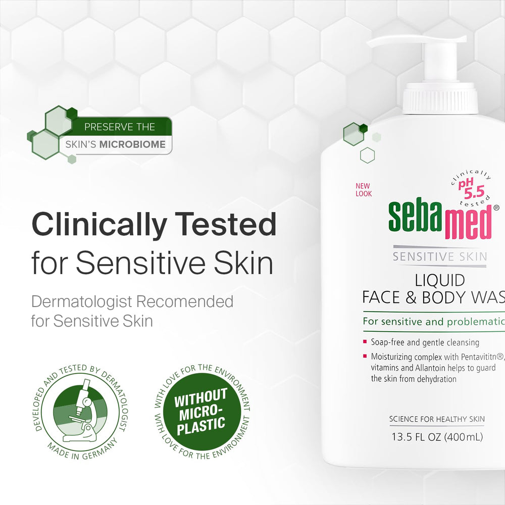 SEBAMED limpieza con pH 5.5 para preservar la barrera hidrolipídica durante la ducha.