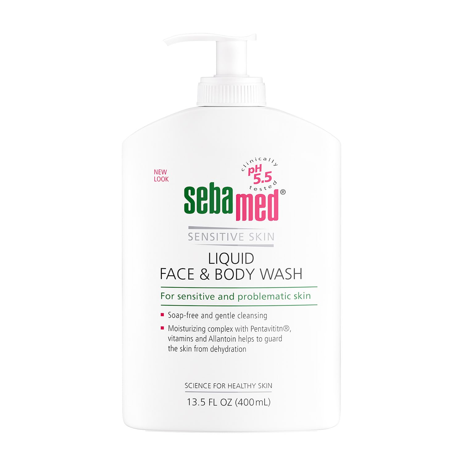 SEBAMED limpiador líquido para rostro y cuerpo con dispensador, suave para piel sensible.
