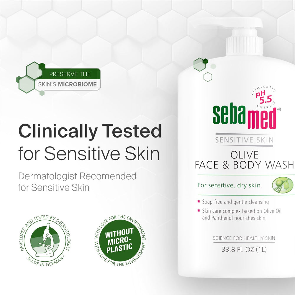 Sebamed Olive: textura suave para uso diario sin irritantes.
