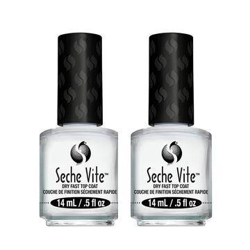 Seche Vite dos-pack botellas, empaque compacto y práctico para manicuras duraderas.