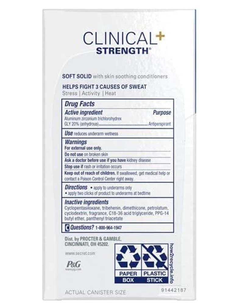 Secret Clinical Strength Soft Solid, aplicación suave sin irritación.