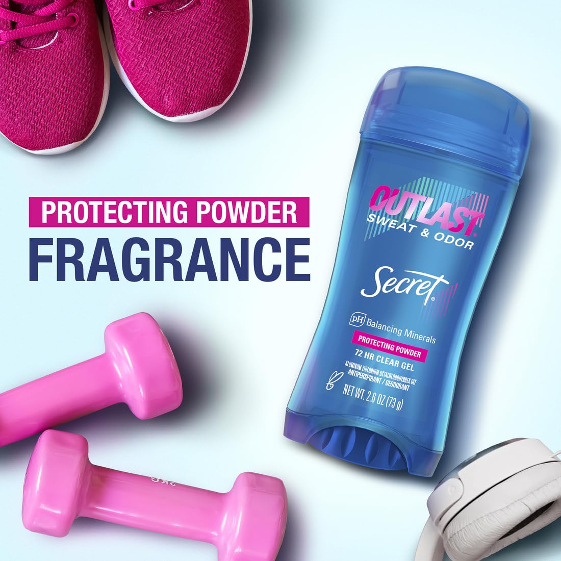 Secret desodorante antitranspirante gel claro, fragancia fresca y limpia durante todo el día.