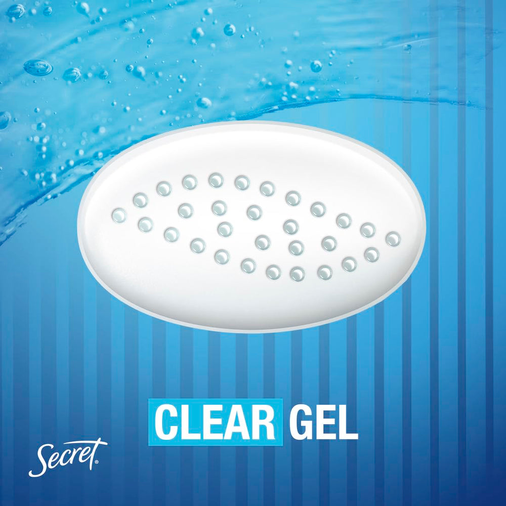 Secret desodorante antitranspirante gel claro, protección de 48 horas para días activos.