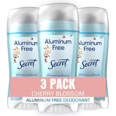 Desodorante Secret sin aluminio, botella 2-4oz, protección duradera todo el día.