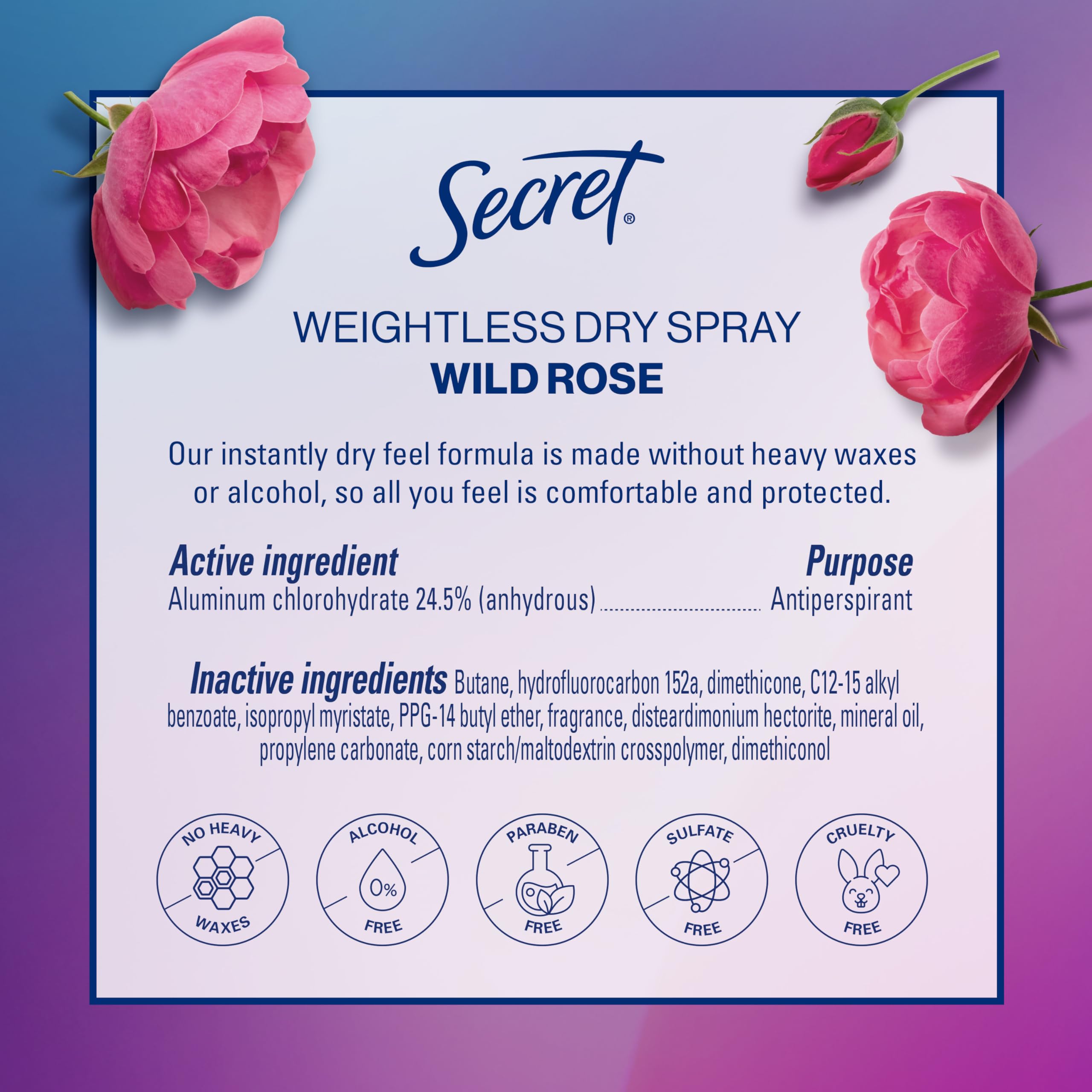 Secret Dry Spray Desodorante para Mujer, uso diario que genera confianza