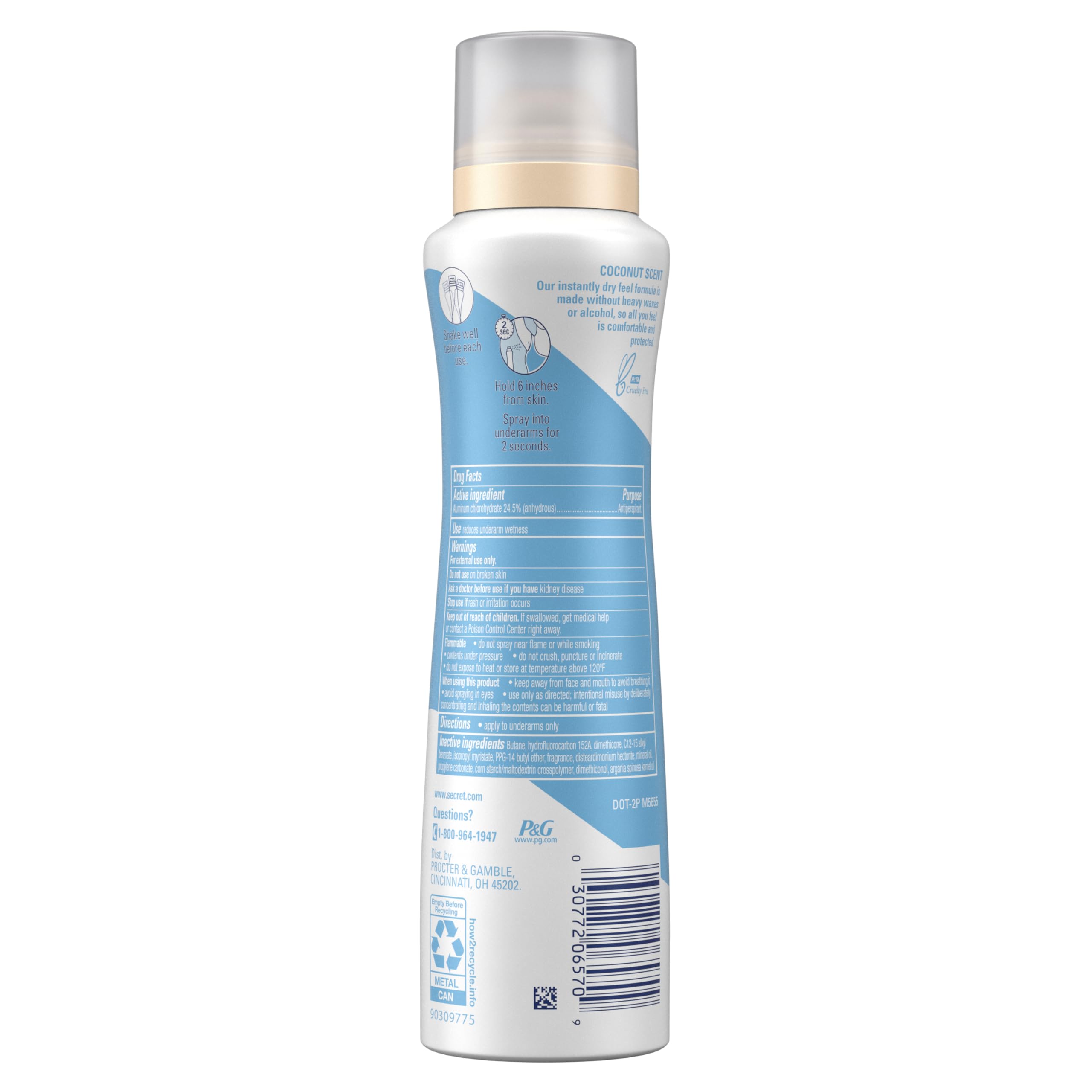 Secret Dry Spray free from heavy waxes and alcohol