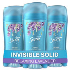 Secret Lavanda desodorante invisible sólido 2-6oz paquete de tres para uso diario.