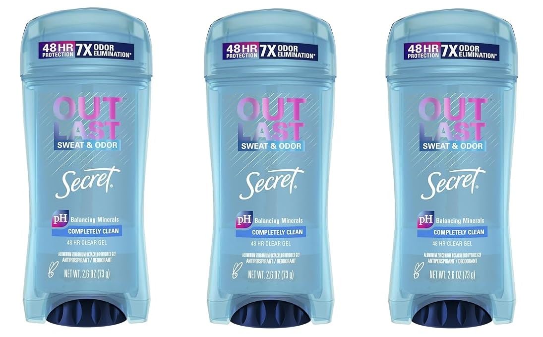 Secret Outlast gel transparente de 76 ml en conjunto de tres para uso diario.