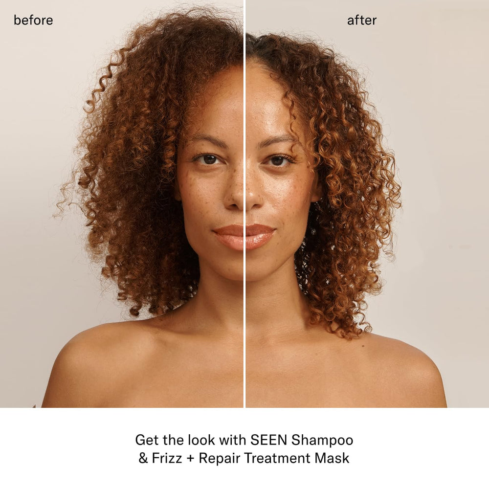Cabello más brillante y manejable tras SEEN Frizz + Repair Mask.