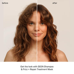Resultado en cinco minutos con SEEN Frizz + Repair Mask, cabello suave.