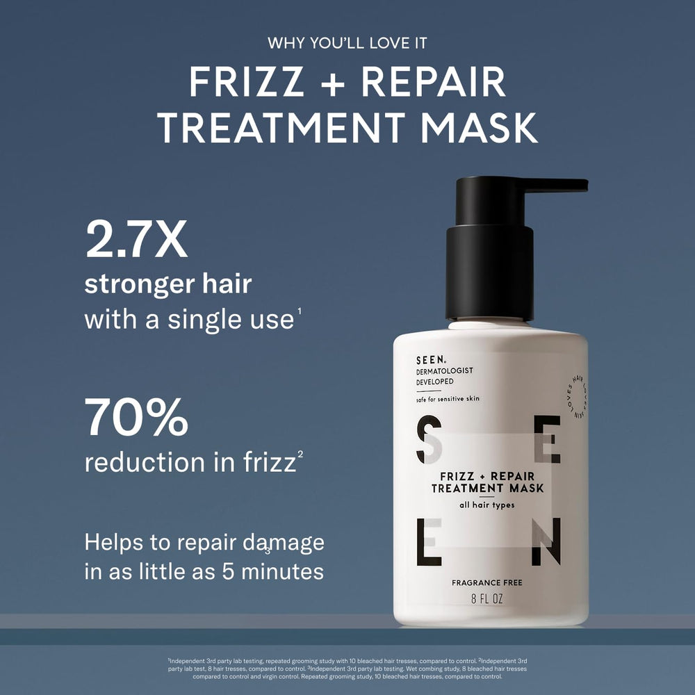 Textura cremosa de SEEN Frizz + Repair Mask lista para reparar suavemente.