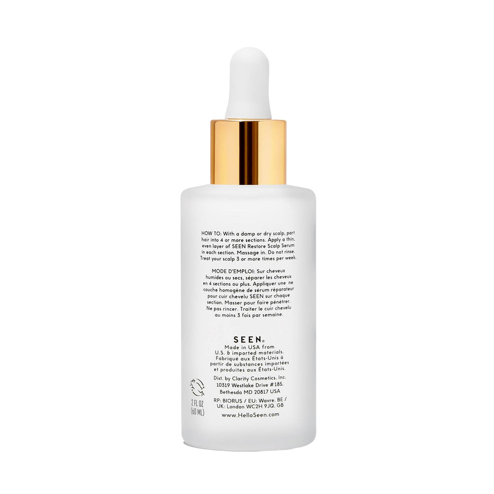 Aplicación de SEEN Restore Serum en el cuero cabelludo, sensación ligera y calmante.