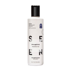 SEEN Shampoo sin fragancia: botella describe formato limpio para piel sensible.