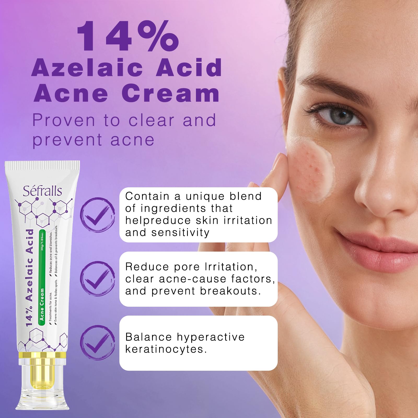 Aplicación suave de Sefralls crema azelaico para distribuir fácilmente