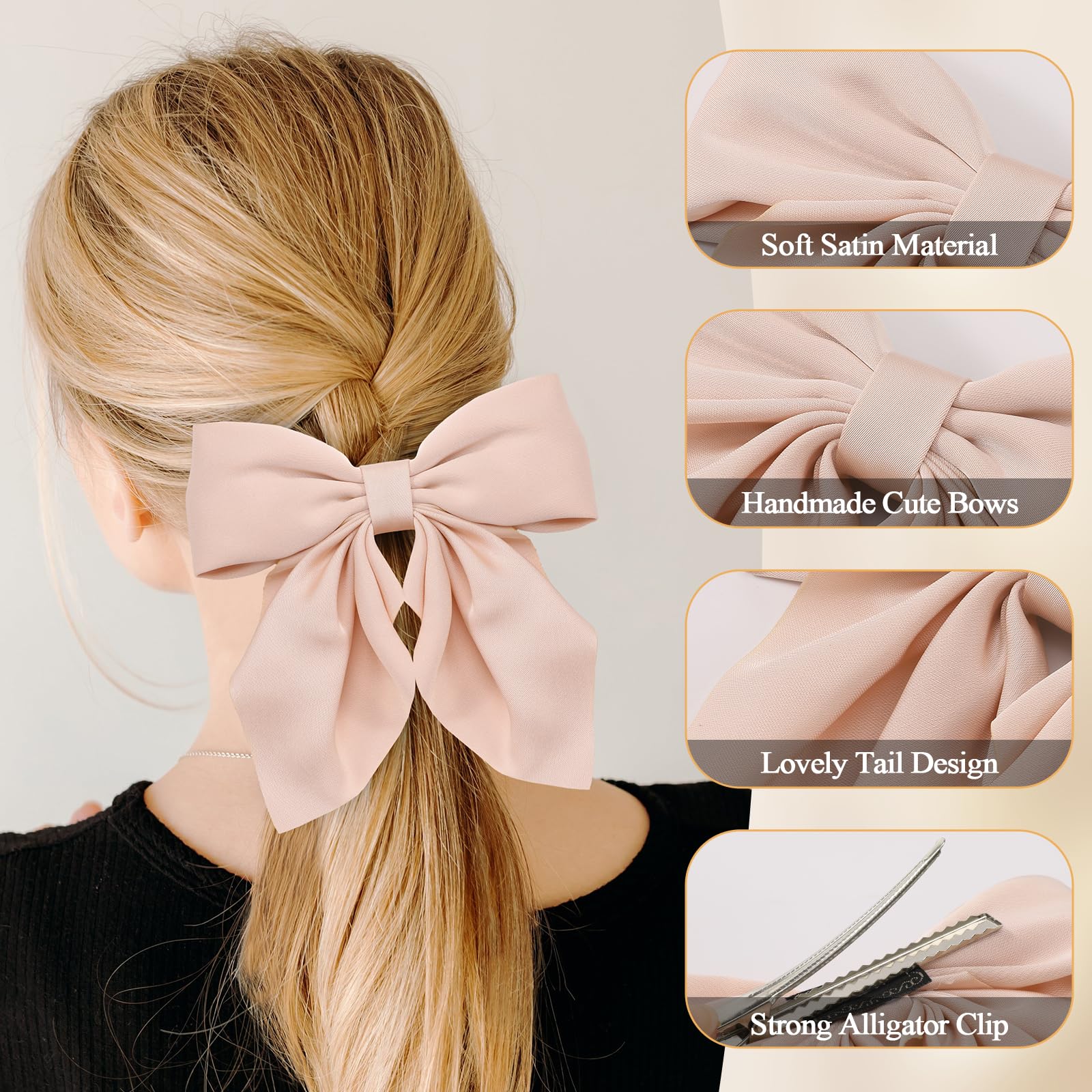 Seiolieliou lazo cabello satinado rosa para mujer, diseño elegante