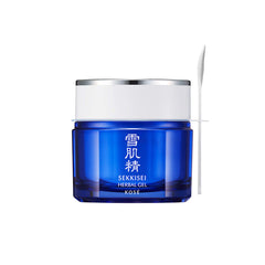 SEKKISEI Gel Herbal: bote de vidrio resaltando su uso hidratante multiuso.