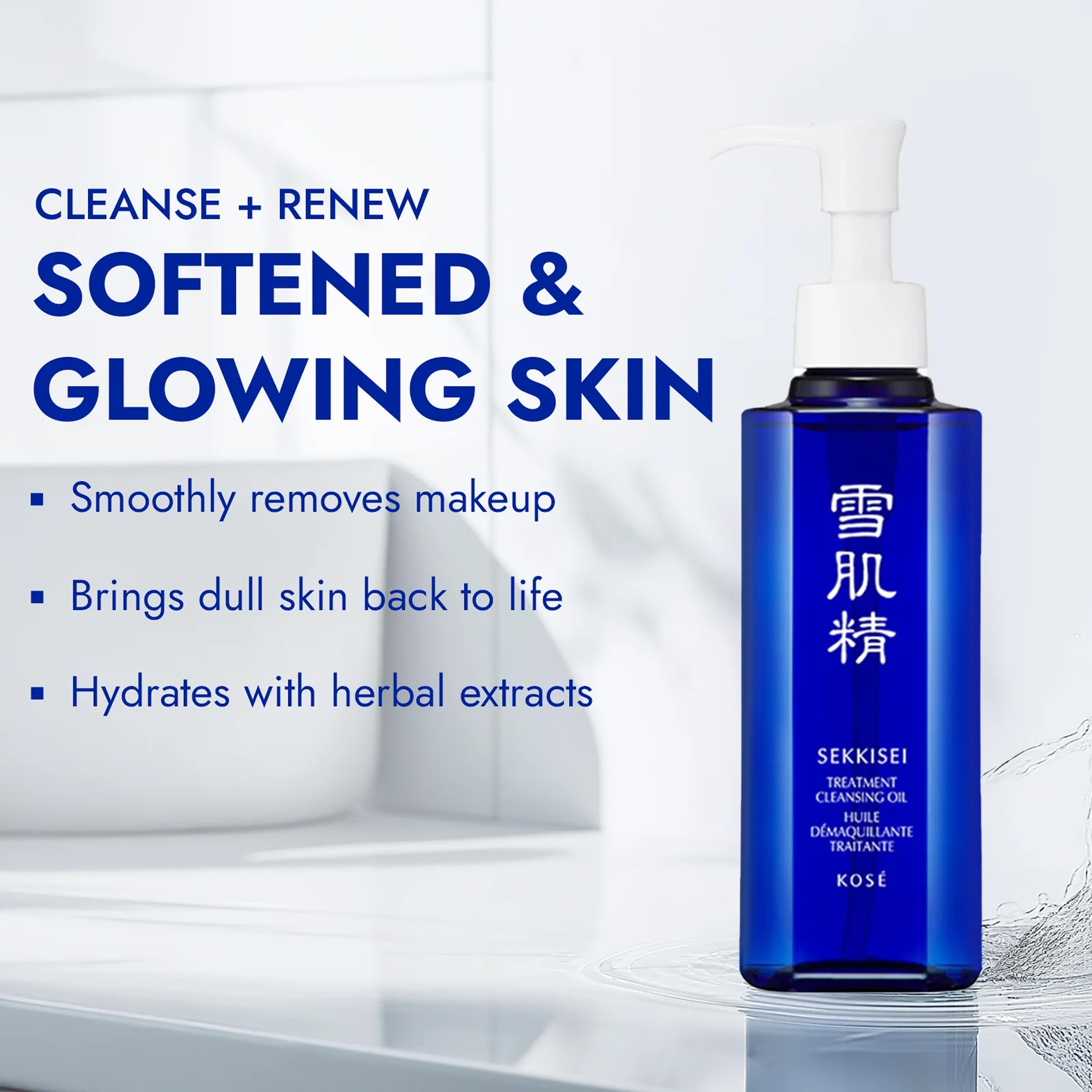 SEKKISEI Huile Nettoyante Application dans main, texture soyeuse prête à l'application.