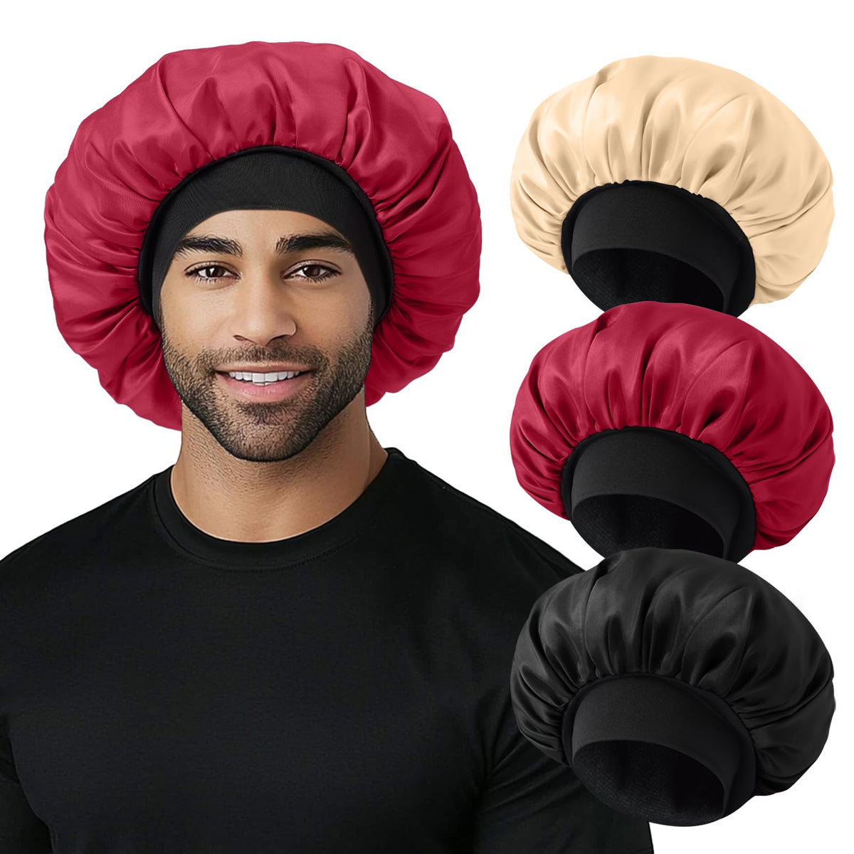 Selalu set 3 de bonetes satin: cobertura amplia para todo tipo de pelo