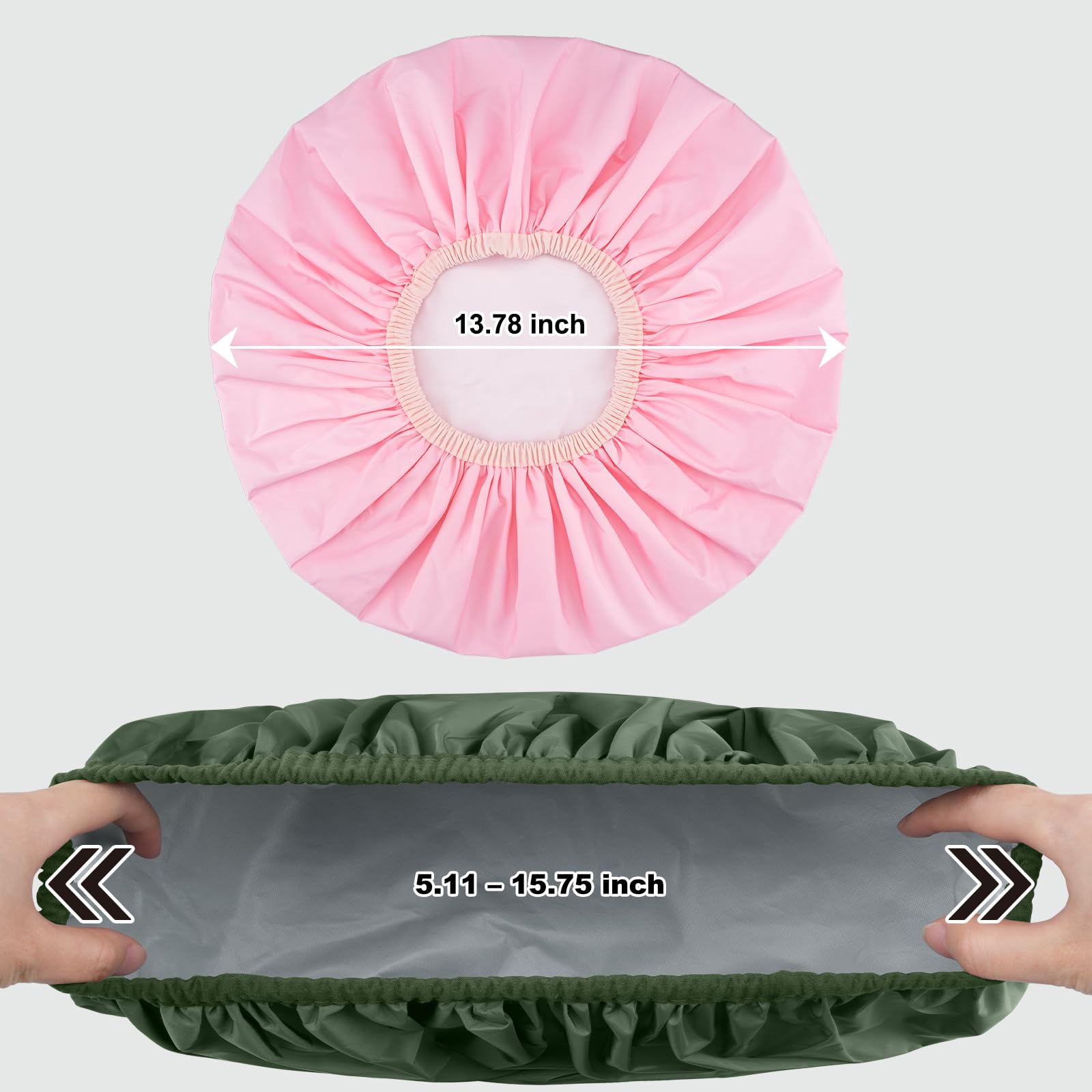 Gorra de ducha Selalu, colores rosa y verde, ligera y fácil de guardar.