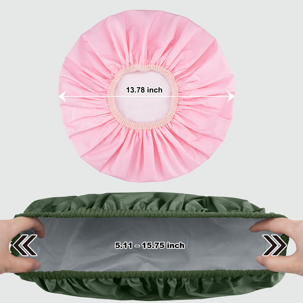 Gorra de ducha Selalu, colores rosa y verde, ligera y fácil de guardar.