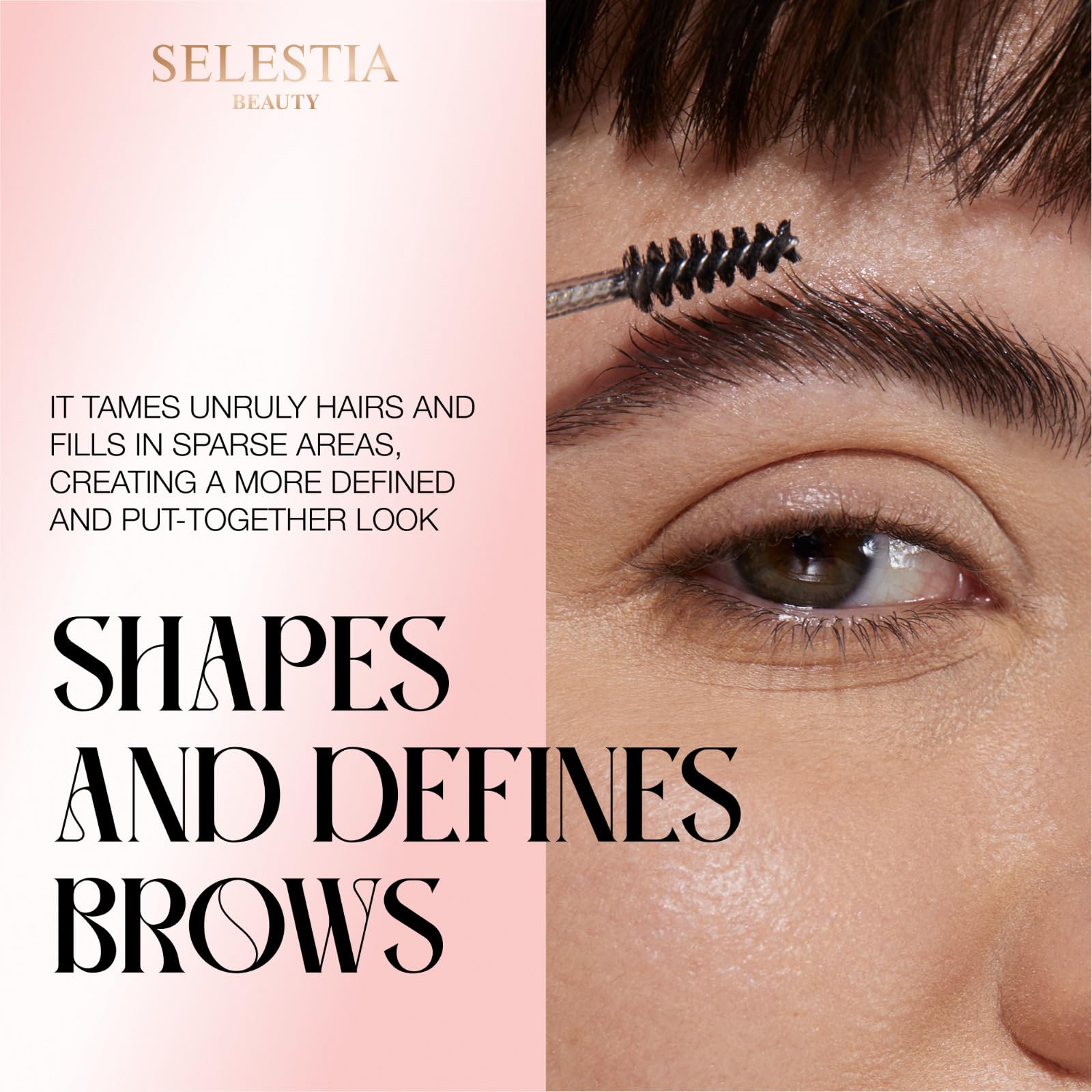 Transparent finish of SELESTIA BEAUTY Clear Eyebrow Gel on brows