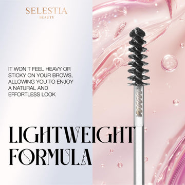 Clear brow hairs tamed with SELESTIA BEAUTY gel on brows