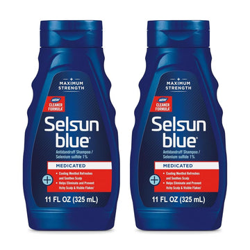 Champú anti-caspa Selsun Blue con mentol en botella de 11 onzas para alivio refrescante.