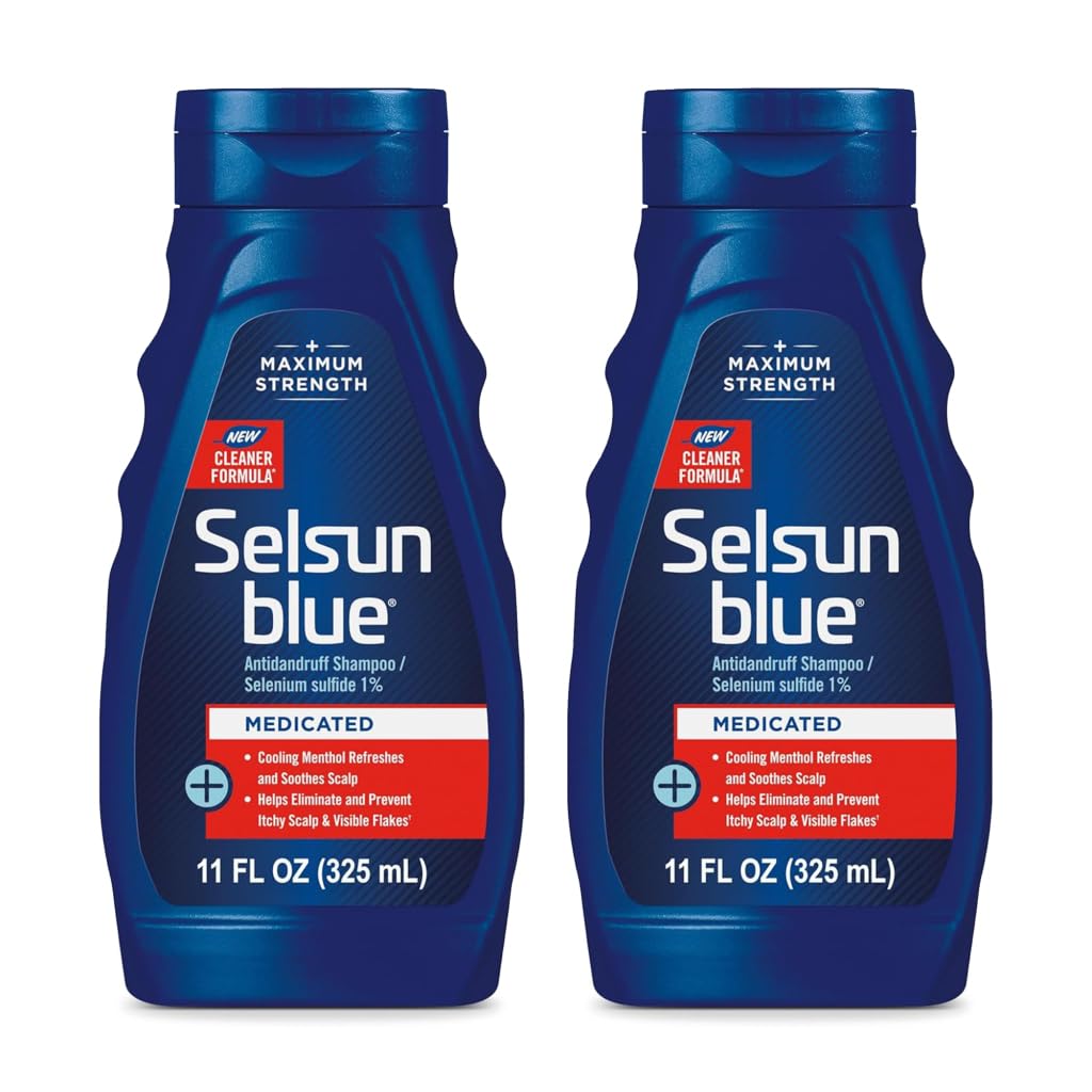 Champú anti-caspa Selsun Blue con mentol en botella de 11 onzas para alivio refrescante.