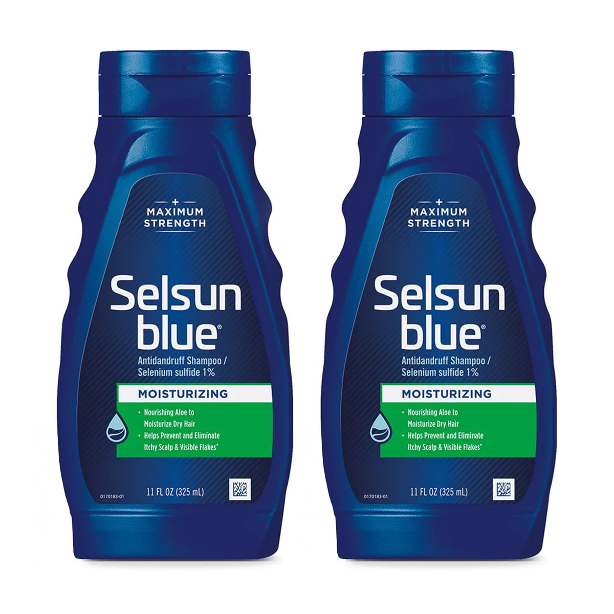 Selsun Blue champú anticaspa con aloe en botella para uso diario.