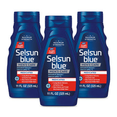 Selsun Blue champú medicado con mentol en botella, alivio fresco para el cuero cabelludo.