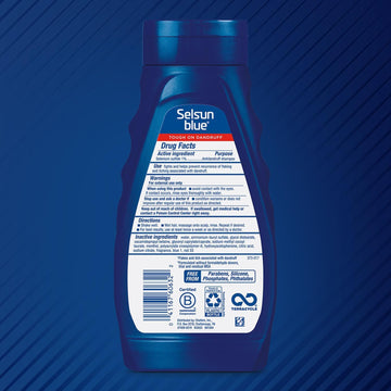 Paquete de dos botellas de Selsun Blue con mentol para uso continuo.