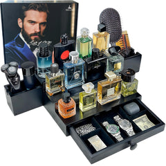 SeLuM Organisateur Cologne bois noir 3 étages — rangement élégant sur la commode.