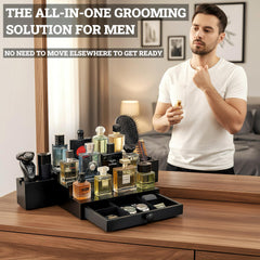 SeLuM Support Cologne bois noir — support élégant pour parfums et accessoires sur la commode.