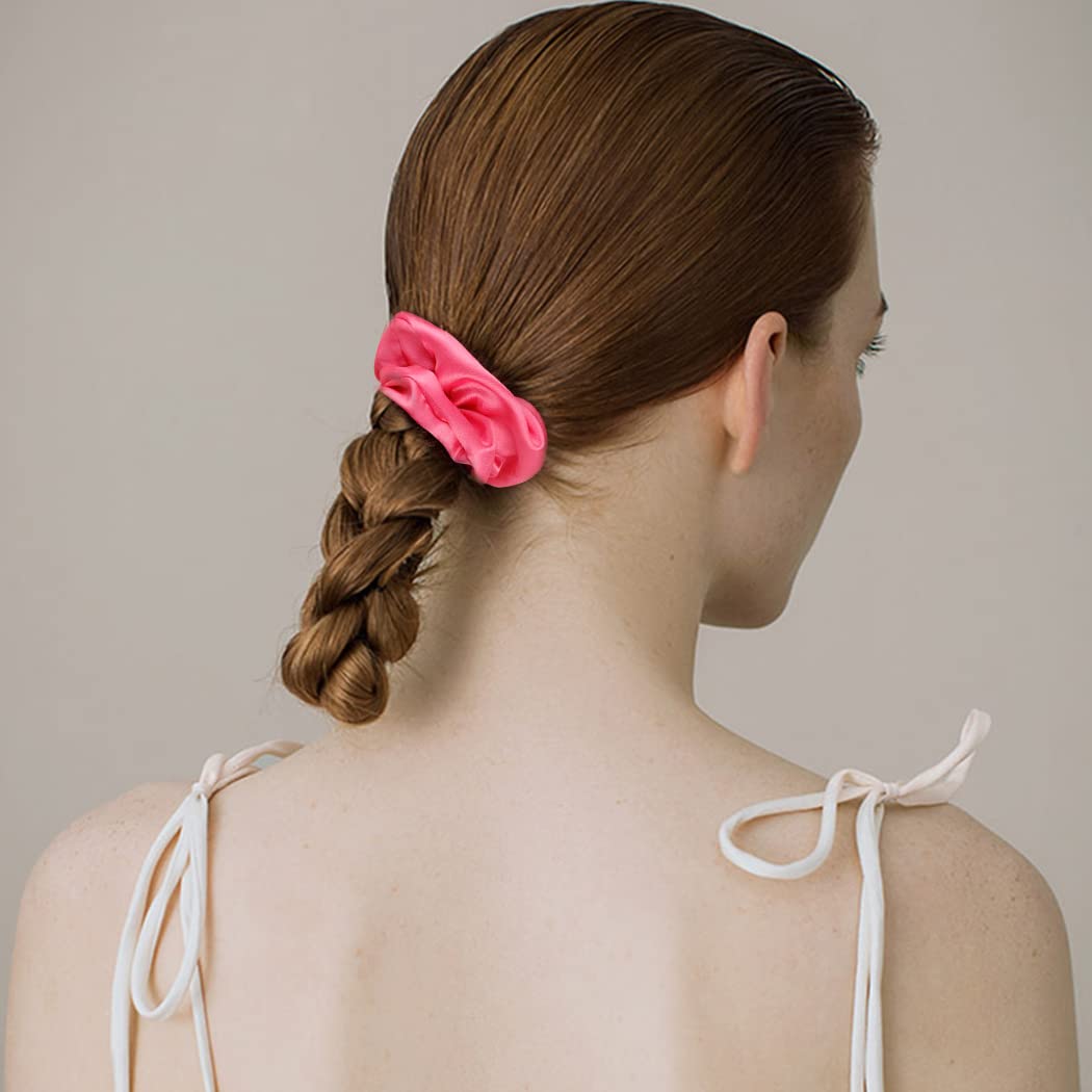 Semato scrunchies satinados rosa fucsia para equipos y entrenamientos, cómodo y duradero.